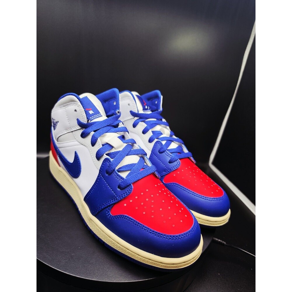 Jordan Air Jordan 1 Mid (GS) Kids Sneakers Blue/Red/White DQ8423-102 7Y/8.5WOMEN